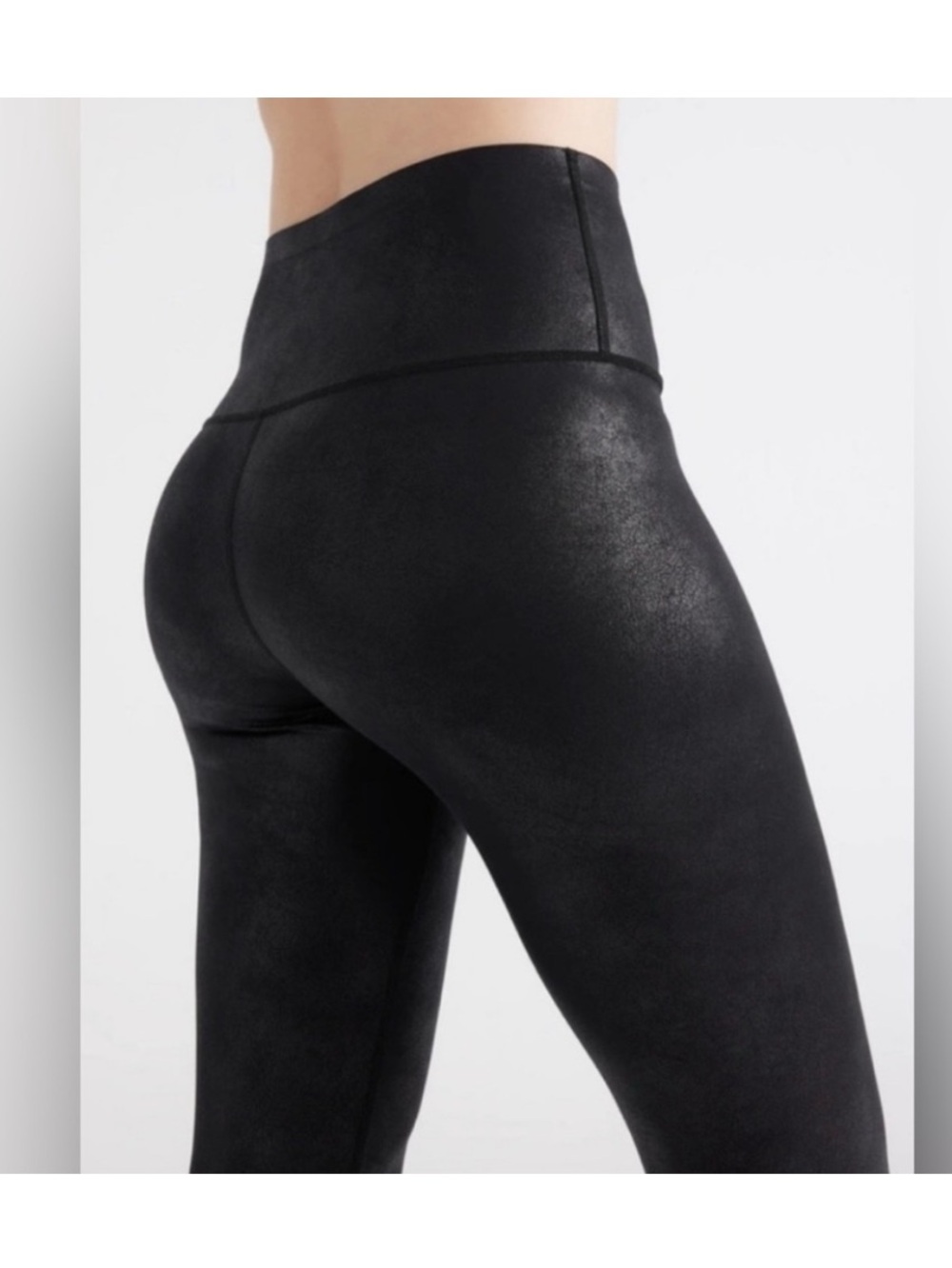 Knix Birds Papaya Sculpt Legging; High-Rise Black Faux-Leather Leggings